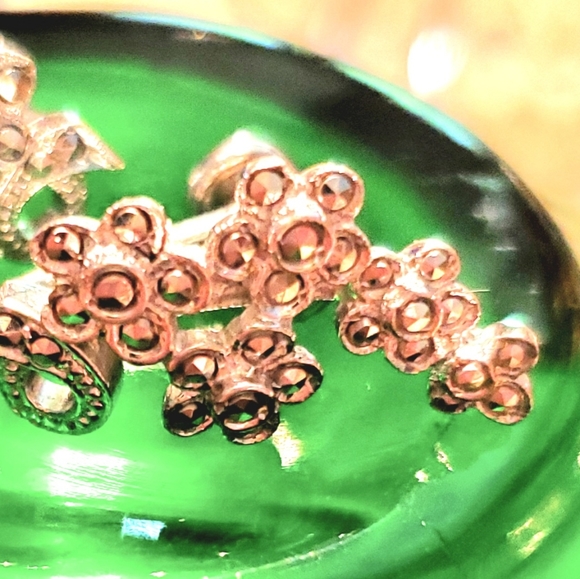 Vintage Sterling and Crystals Floral Nonpierced Earrings - Picture 2 of 6